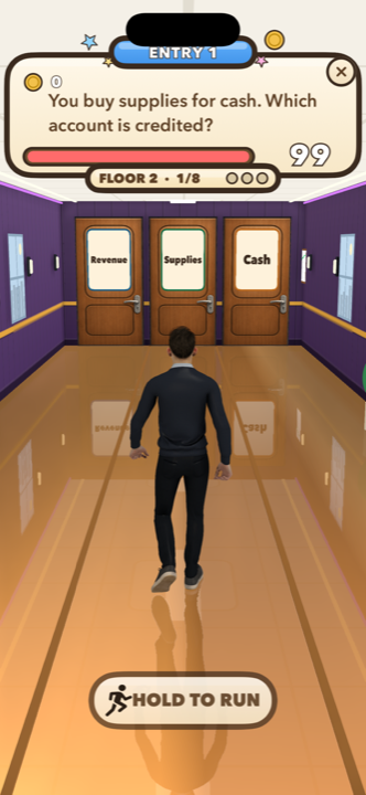 Runner sprinting down the office corridor
